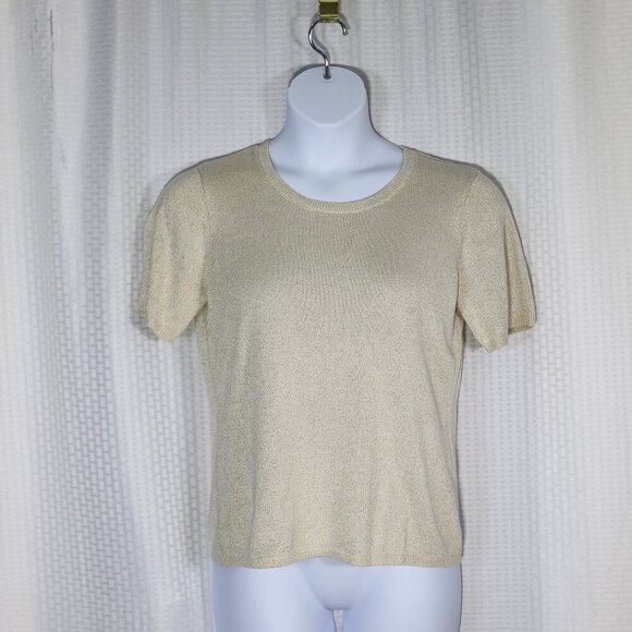 Drapers & Damons Sweater Womens L Gold Metallic Knit Sparkly Stretchy Pullover - Picture 1 of 8